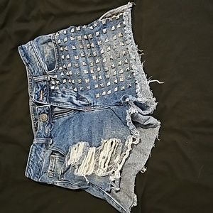 Studded jean shorts